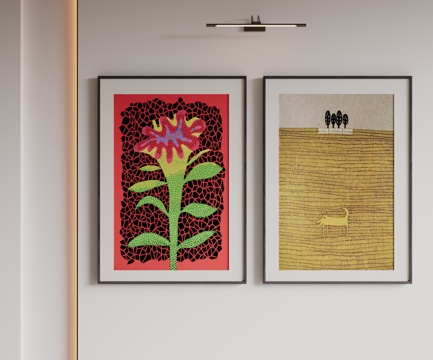  现代极简挂画 侘寂中古风挂画 奶油风装饰画 意式挂画 黑白灰3d模型 