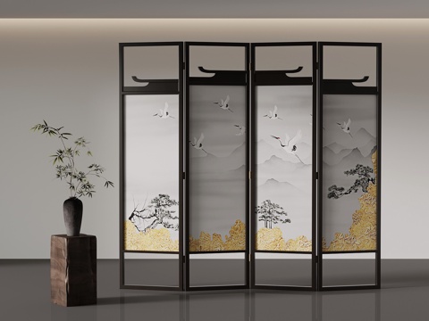  新中式屏风隔断3d模型 