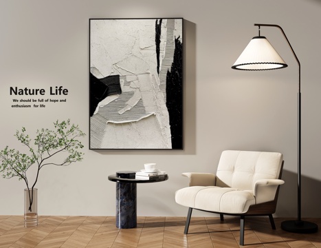  现代侘寂黑白挂画 肌理装饰画 黑白肌理抽象画 休闲沙发3d模型 