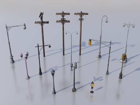  路灯电线杆3d模型 