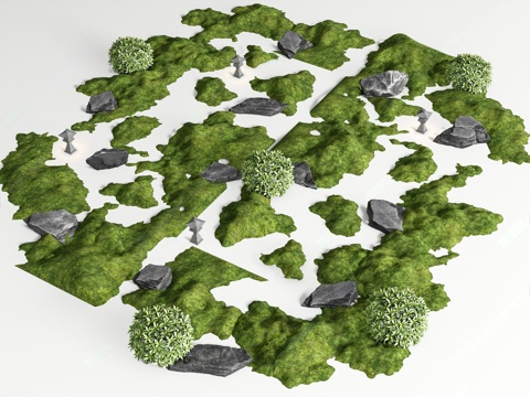  草坪 微地形 石头 庭院小品 景观造景 枯山水3d模型 
