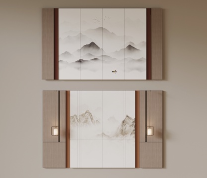  新中式背景墙 电视背景墙3d模型 