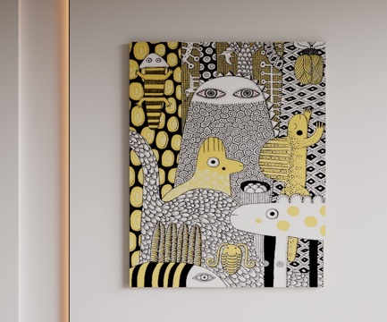  现代极简挂画 侘寂中古风挂画 奶油风装饰画 意式挂画 黑白灰3d模型 