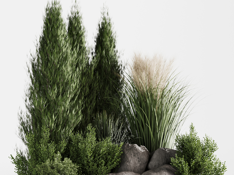  现代庭院绿植植物堆3d模型 