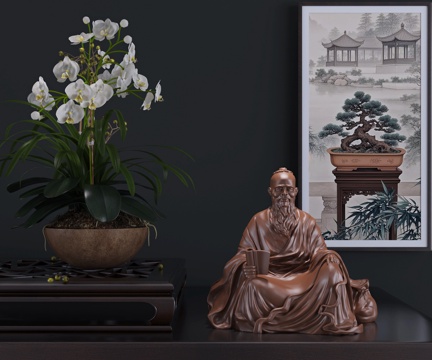  现代新中式孔子坐像雕塑艺术摆件3d模型 