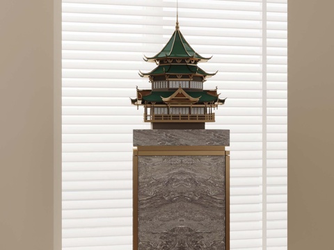  新中式摆件 新中式古建筑su模型 