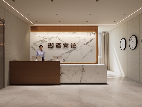  现代前台 公司前台 酒店前台 美容前台3d模型 