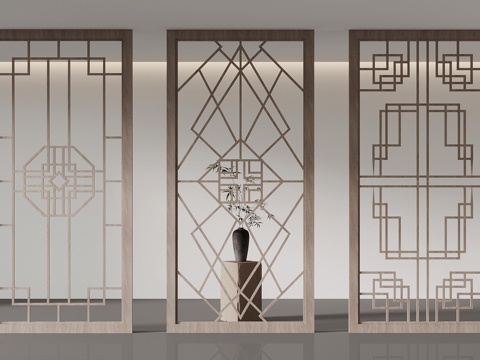  屏风 新中式屏风隔断su模型 