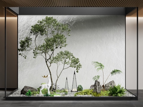  现代室内景观造景 天井造景 室内植物 植物堆3d模型 