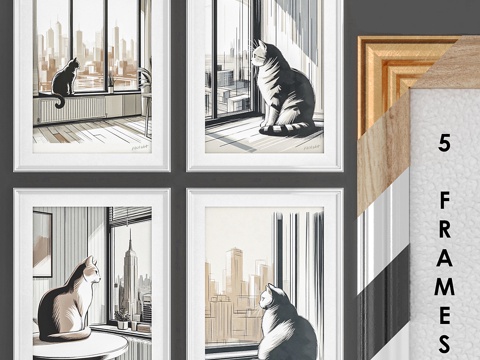  现代墙饰猫咪挂画3d模型 
