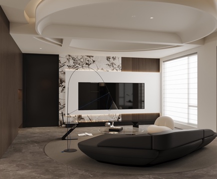  意式客厅电视背景3d模型 