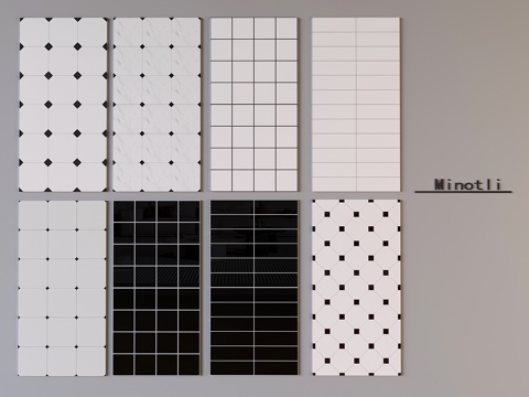  法式中古地砖花砖 仿古砖拼花复古砖 北欧黑白花砖瓷砖3d模型 