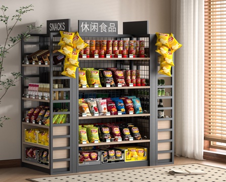  现代超市食品货架su模型 