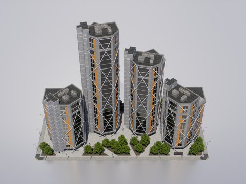  高层办公建筑群3d模型 
