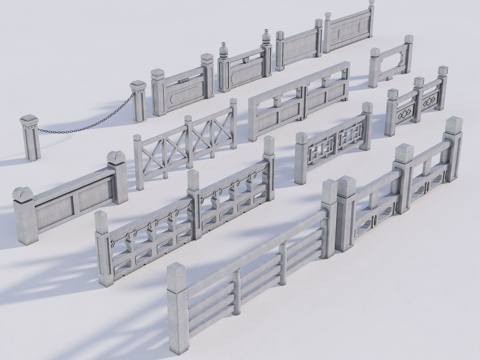  中式石栏杆 桥栏杆 河道栏杆 铁链栏杆 景观栏杆 护栏 围栏3d模型 