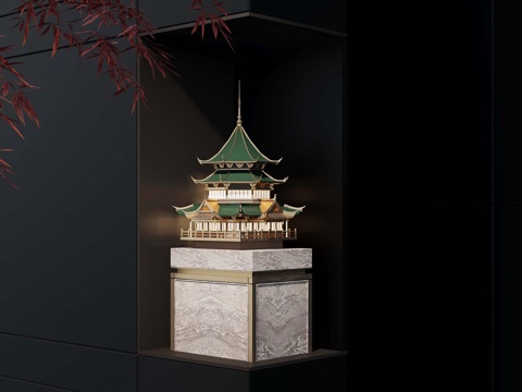  新中式摆件 新中式古建筑su模型 