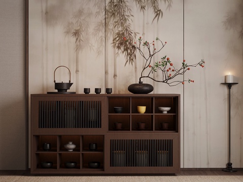  茶柜 新中式实木茶水柜 茶具3d模型 