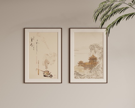  新中式组合挂画3d模型 