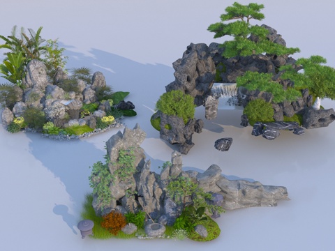  现代假山石头组合3d模型 