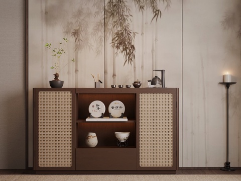  茶柜 新中式实木茶水柜 茶具3d模型 