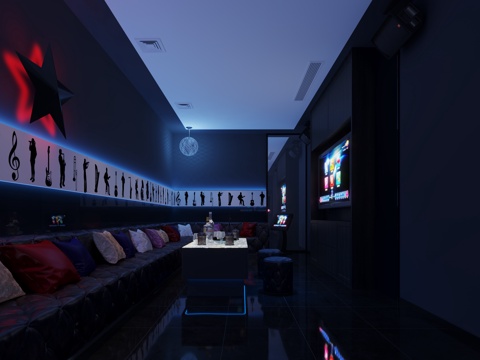  现代剧本杀店KTV主题空间3d模型 