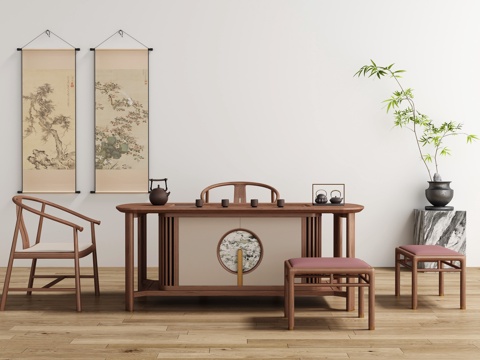  新中式茶桌椅3d模型 