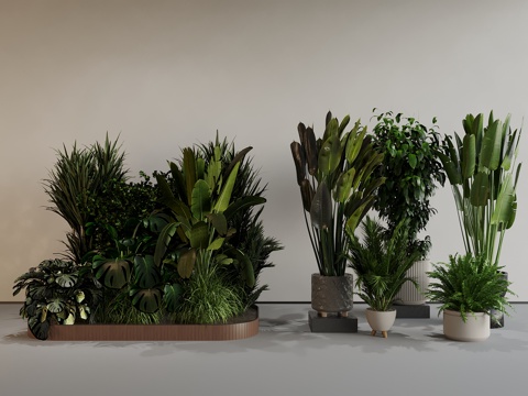  现代绿植 绿植堆 盆栽su模型 