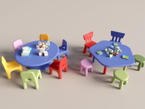  现代幼儿园桌椅 幼儿园玩具 儿童座椅组合 儿童手工桌 卡通桌3d模型 