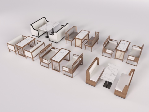  新中式卡座 卡座沙发 沙发卡座 休闲沙发 双人卡座 餐桌椅3d模型 