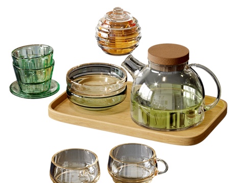  现代茶具摆件 桌面摆件 茶壶 茶杯 茶盘su模型 