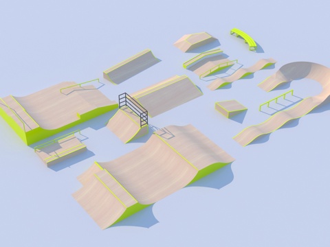  现代滑板器材组合3d模型 