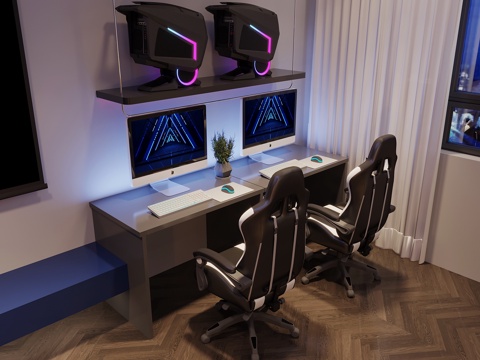  电脑 现代电竞房 电脑桌椅3d模型 
