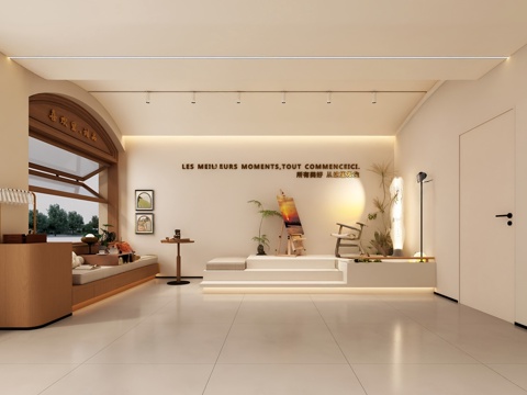  现代奶茶店 单层 休息区3d模型 