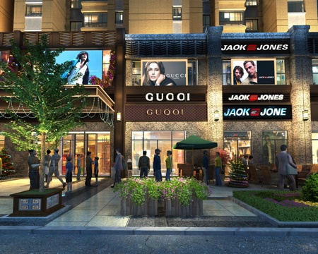  室外商业街夜景3d模型 