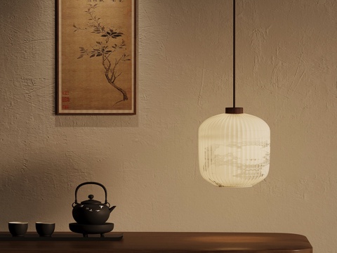  新中式吊灯 装饰画 茶具3d模型 