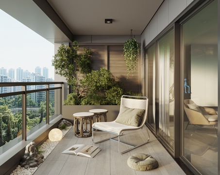  现代阳台花园3d模型 