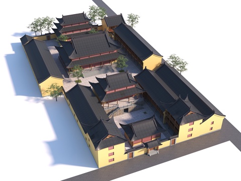  中式古建 寺庙 大殿 藏经楼 古庙3d模型 