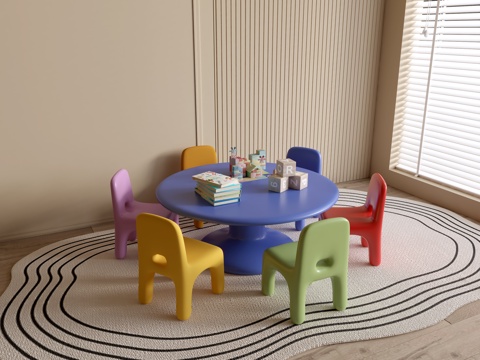  现代幼儿园桌椅 幼儿园玩具 儿童座椅组合 儿童手工桌 卡通桌su模型 