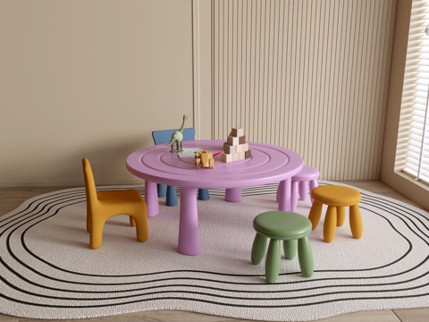  现代幼儿园桌椅 幼儿园玩具 儿童座椅组合 儿童手工桌 卡通桌3d模型 