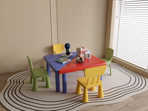  现代幼儿园桌椅 幼儿园玩具 儿童座椅组合 儿童手工桌 卡通桌su模型 