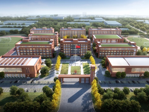  现代学校鸟瞰图  学校规划鸟瞰3d模型 
