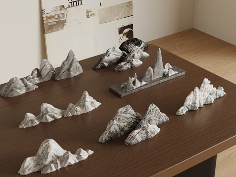  新中式石头 假山雪浪石3d模型 
