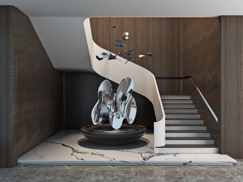  楼梯间美陈 扶手 装置 雕塑 造景3d模型 