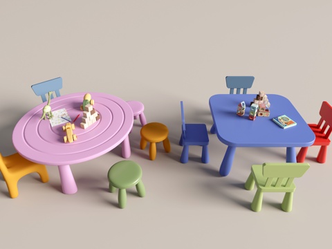  现代幼儿园桌椅 幼儿园玩具 儿童座椅组合 儿童手工桌 卡通桌3d模型 