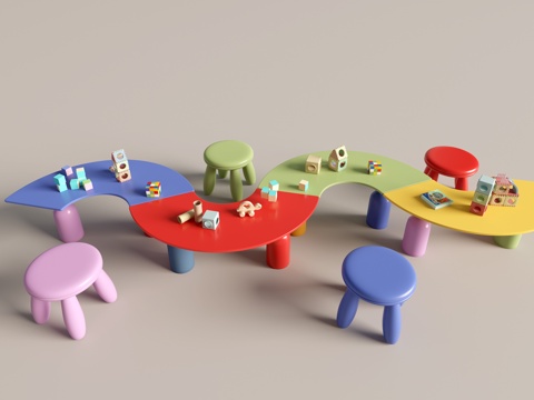  现代幼儿园桌椅 幼儿园玩具 儿童座椅组合 儿童手工桌 卡通桌3d模型 