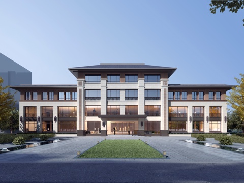  新中式办公楼  综合楼3d模型 