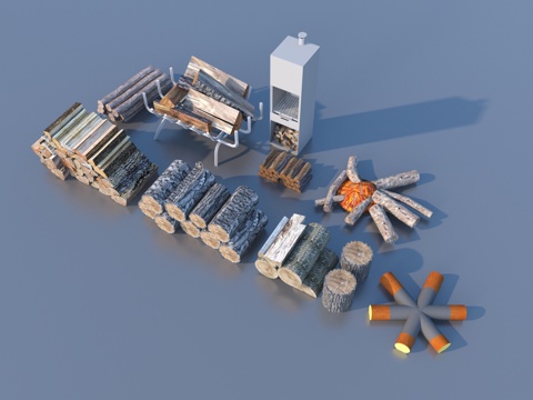  木头 篝火 柴火 木材 木堆3d模型 