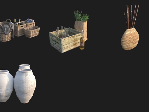  摆件装饰品竹篮编织品3d模型 