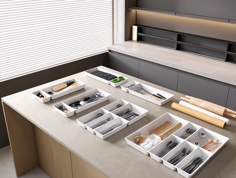  现代餐具 餐具组合 刀叉 擀面杖su模型 