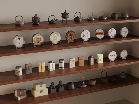  新中式茶具 茶壶 茶杯 茶叶 摆件su模型 